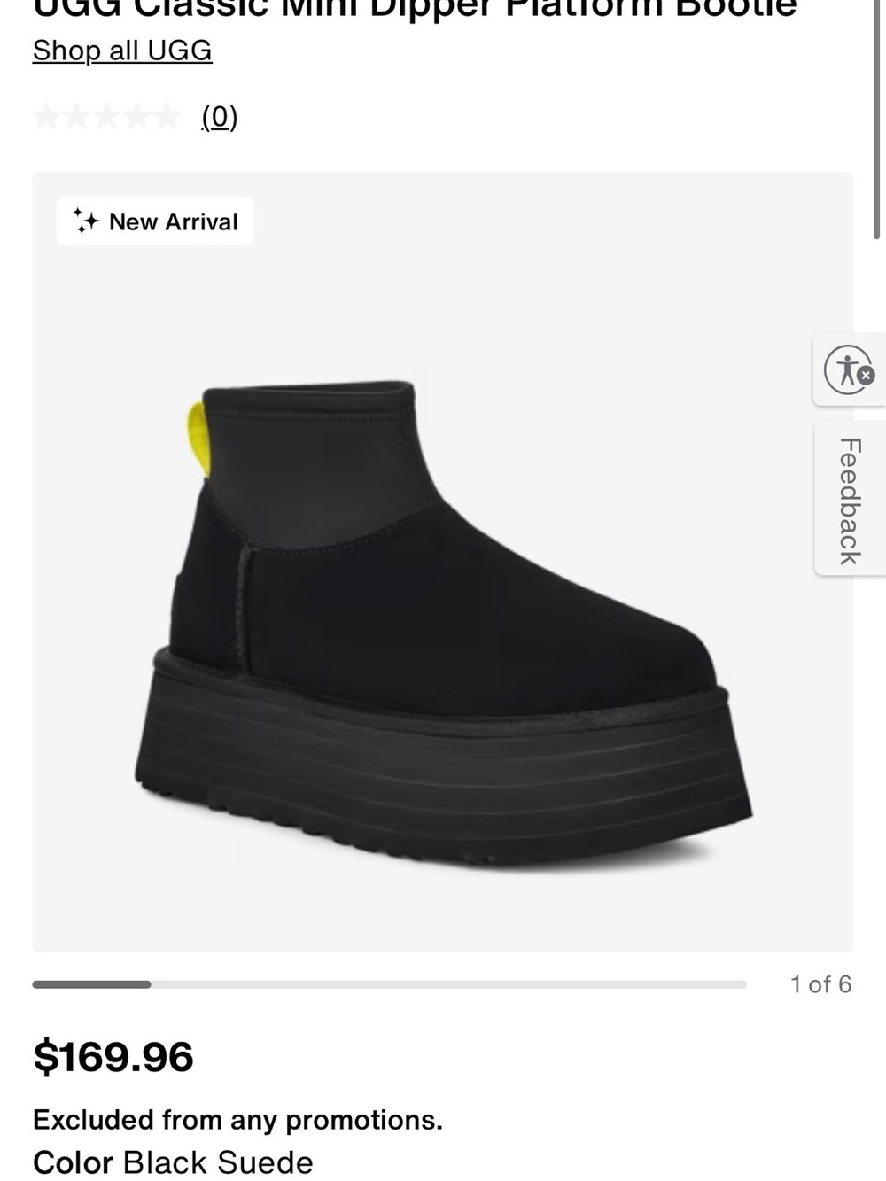 UGG Black Platform Ankle Boot with Yellow Pull Tab